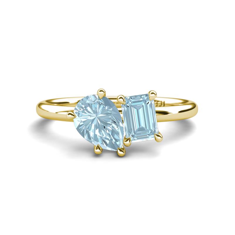 Nadya Pear & Emerald Shape Aquamarine 2 Stone Duo Ring 