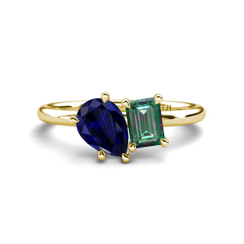 Nadya Pear Shape Lab Created Blue Sapphire & Emerald Shape Lab Created Alexandrite 2 Stone Duo Ring 