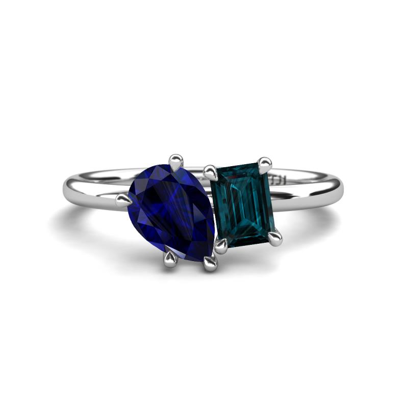 Nadya Pear Shape Lab Created Blue Sapphire & Emerald Shape London Blue Topaz 2 Stone Duo Ring 