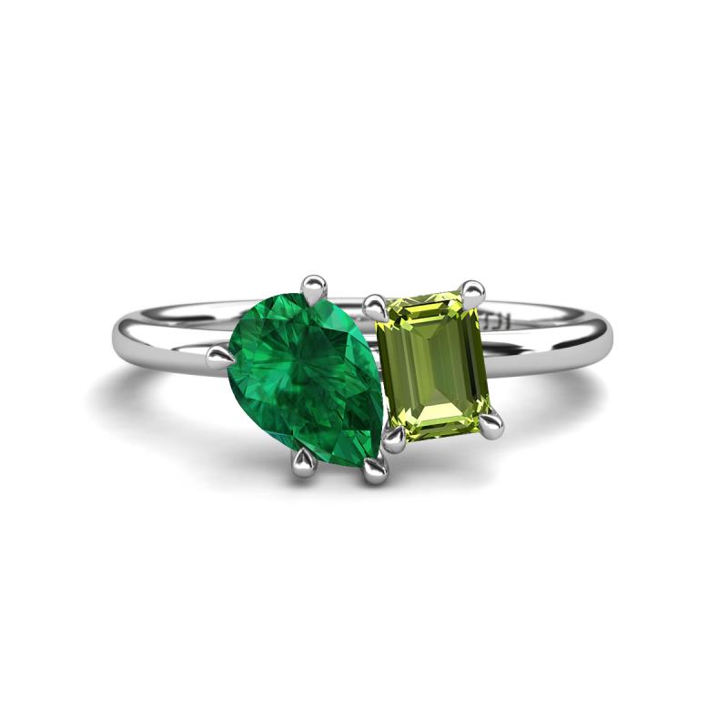 Nadya Pear Shape Lab Created Emerald & Emerald Shape Peridot 2 Stone Duo Ring 