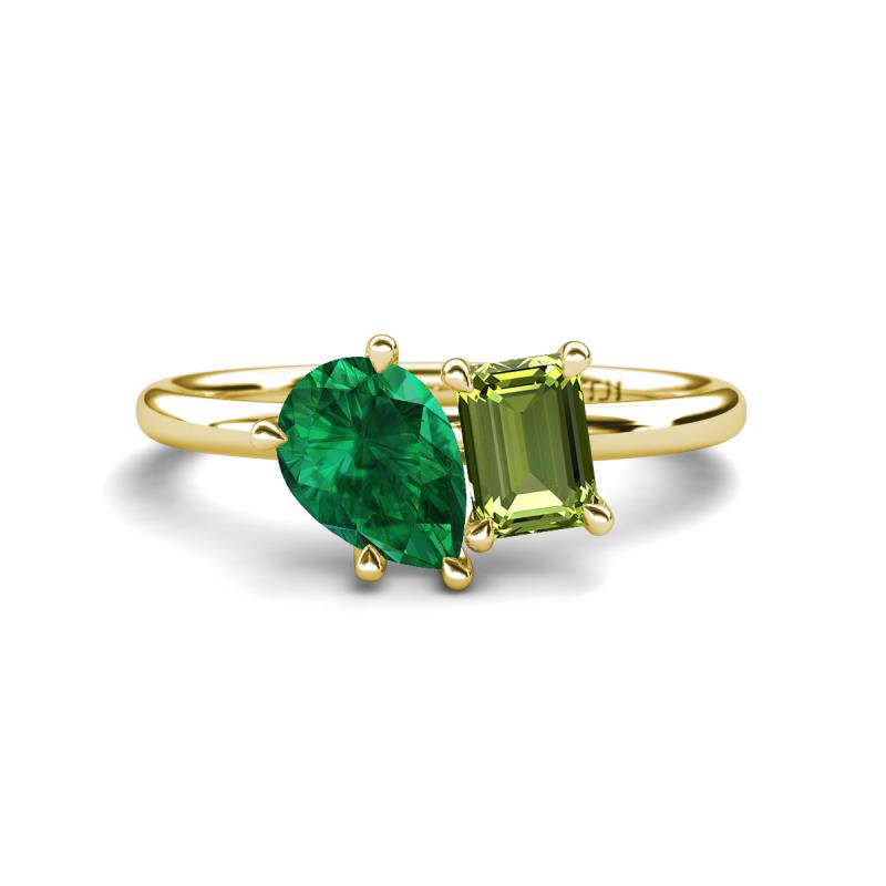 Nadya Pear Shape Lab Created Emerald & Emerald Shape Peridot 2 Stone Duo Ring 