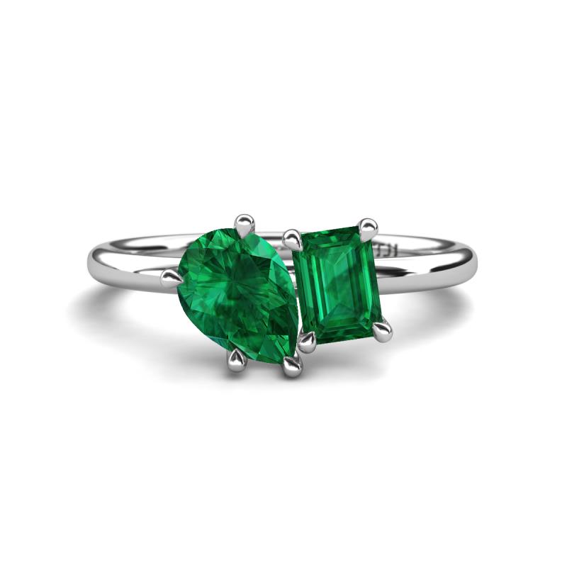 Nadya Pear Shape Lab Created Emerald & Emerald Shape Emerald 2 Stone Duo Ring 