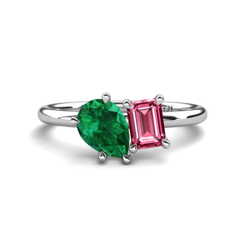 Nadya Pear Shape Lab Created Emerald & Emerald Shape Pink Tourmaline 2 Stone Duo Ring 