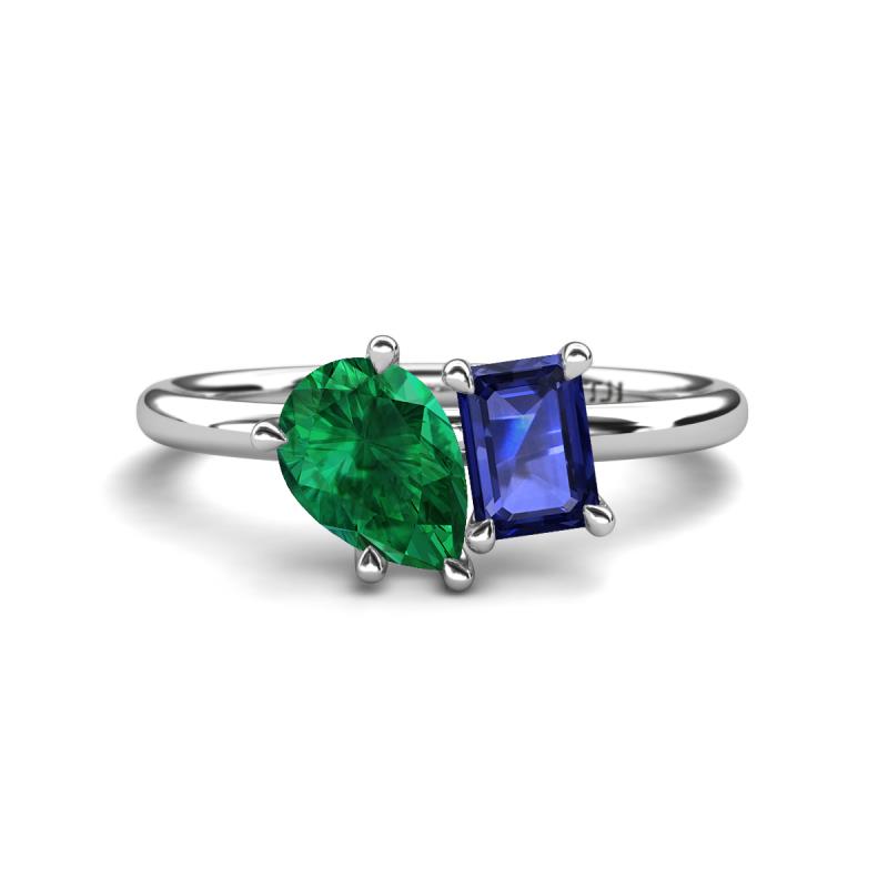 Nadya Pear Shape Lab Created Emerald & Emerald Shape Iolite 2 Stone Duo Ring 