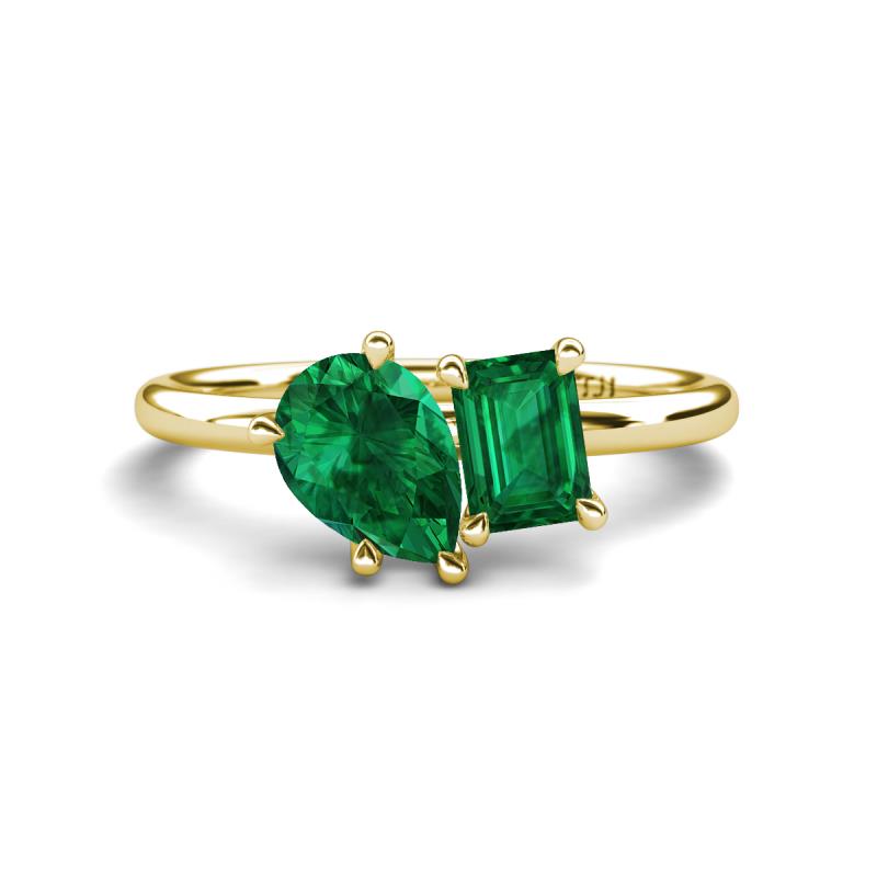 Nadya Pear Shape Lab Created Emerald & Emerald Shape Emerald 2 Stone Duo Ring 