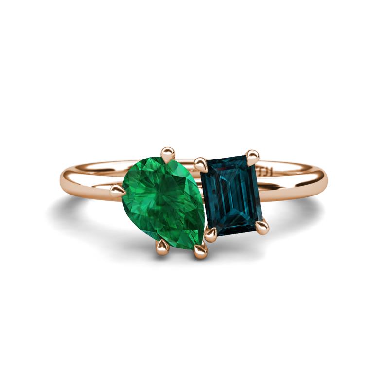 Nadya Pear Shape Lab Created Emerald & Emerald Shape London Blue Topaz 2 Stone Duo Ring 
