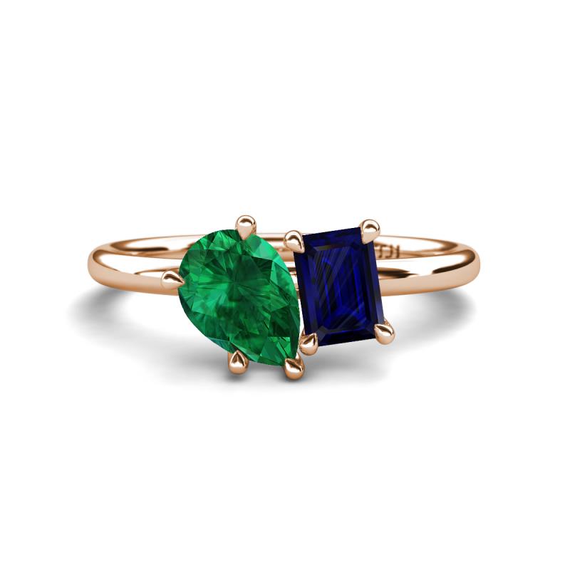 Nadya Pear Shape Lab Created Emerald & Emerald Shape Blue Sapphire 2 Stone Duo Ring 