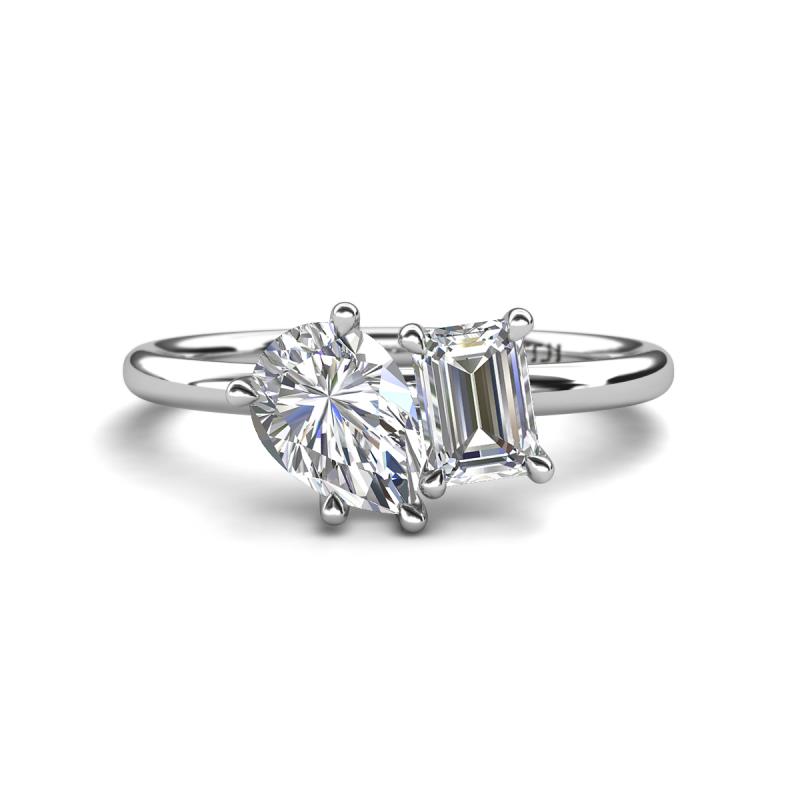 Nadya Pear & Emerald Shape GIA Certified Diamond 2 Stone Duo Ring 