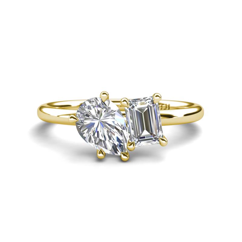 Nadya Pear Shape GIA Certified Diamond & Emerald Shape Certified Lab Grown Diamond 2 Stone Duo Ring 