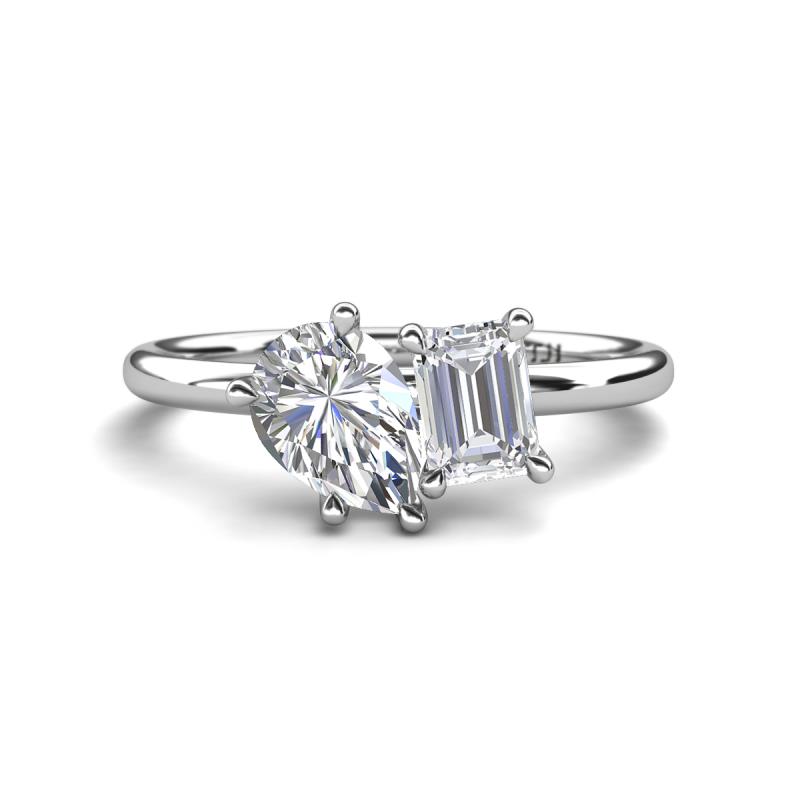 Nadya Pear Shape IGI Certified Lab Grown Diamond & Emerald Shape White Sapphire 2 Stone Duo Ring 