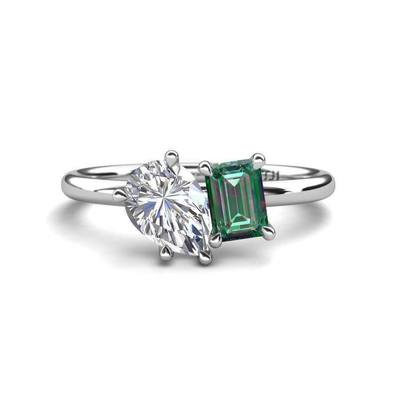 Nadya Pear Shape Forever Brilliant Moissanite & Emerald Shape Lab Created Alexandrite 2 Stone Duo Ring 