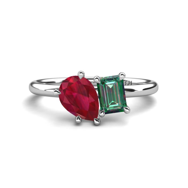 Nadya Pear Shape Lab Created Ruby & Emerald Shape Lab Created Alexandrite 2 Stone Duo Ring 