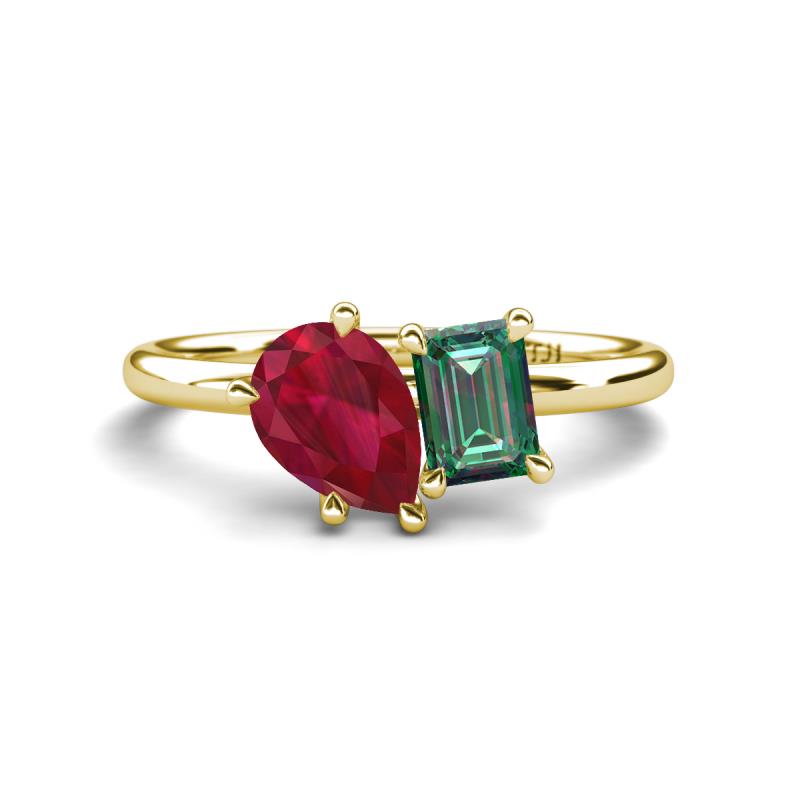 Nadya Pear Shape Lab Created Ruby & Emerald Shape Lab Created Alexandrite 2 Stone Duo Ring 