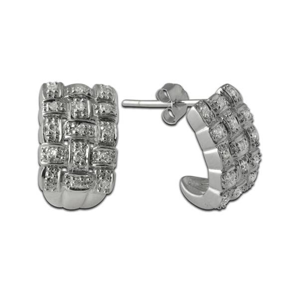 10K White Gold Diamond-Cut 3.00MM Hoop Earrings 