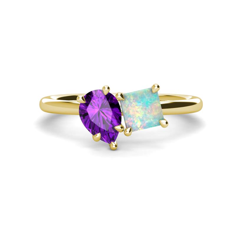 Zoya Pear Shape Amethyst & Princess Shape Lab Created Opal 2 Stone Duo Ring 
