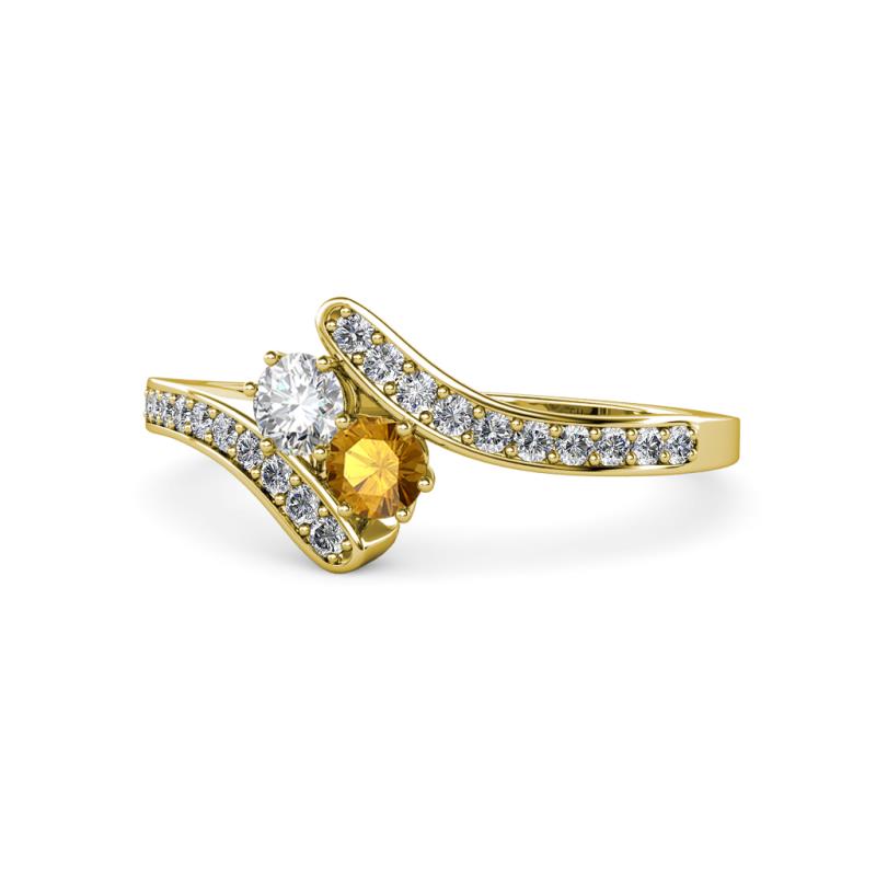 Eleni Round Lab Grown Diamond and Citrine with Side Diamonds Bypass Ring 