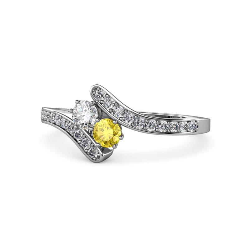 Eleni Round Lab Grown Diamond and Yellow Sapphire with Side Diamonds Bypass Ring 