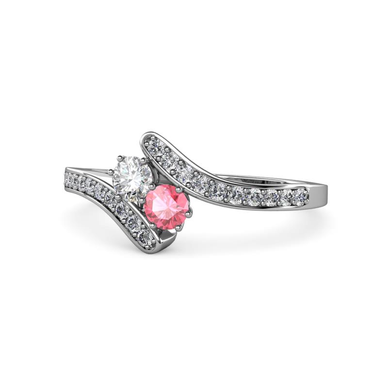 Eleni Round Lab Grown Diamond and Pink Tourmaline with Side Diamonds Bypass Ring 