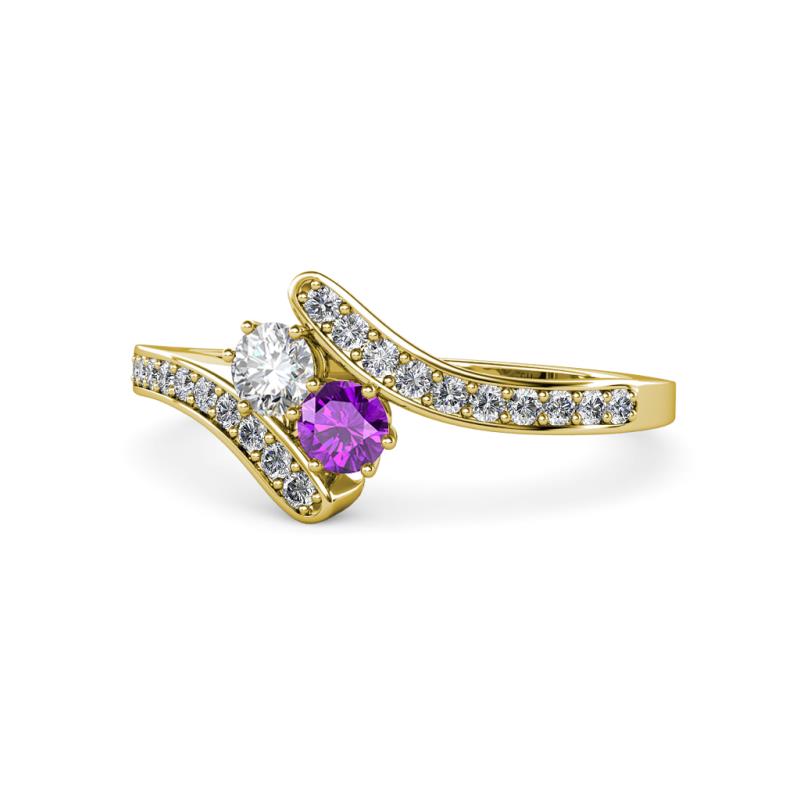 Eleni Round Lab Grown Diamond and Amethyst with Side Diamonds Bypass Ring 