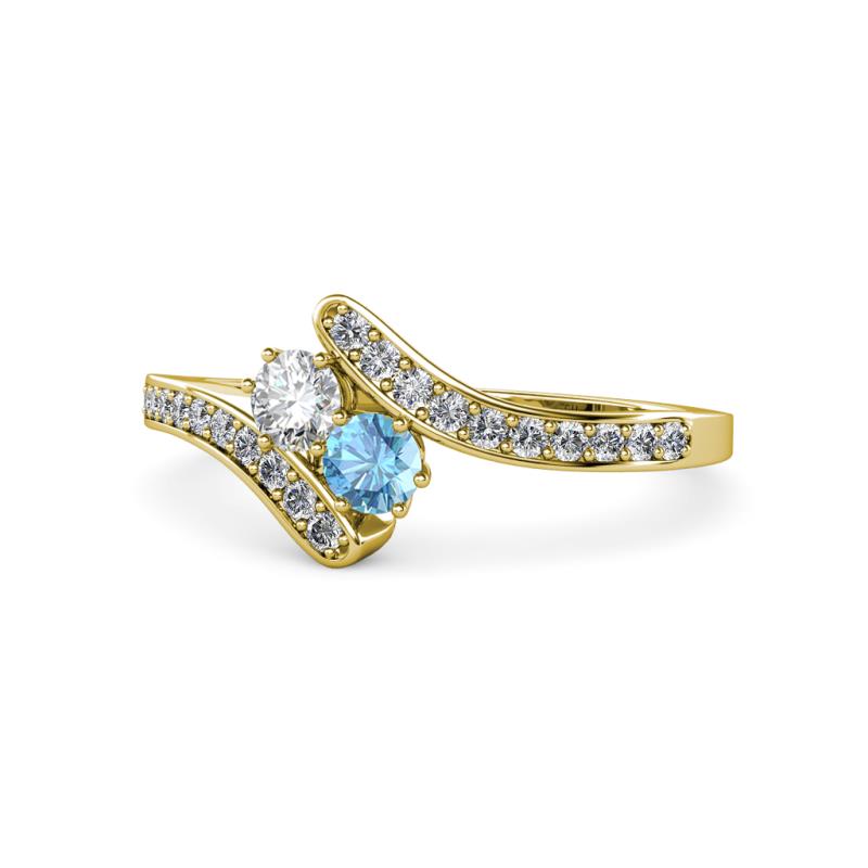 Eleni Round Lab Grown Diamond and Blue Topaz with Side Diamonds Bypass Ring 