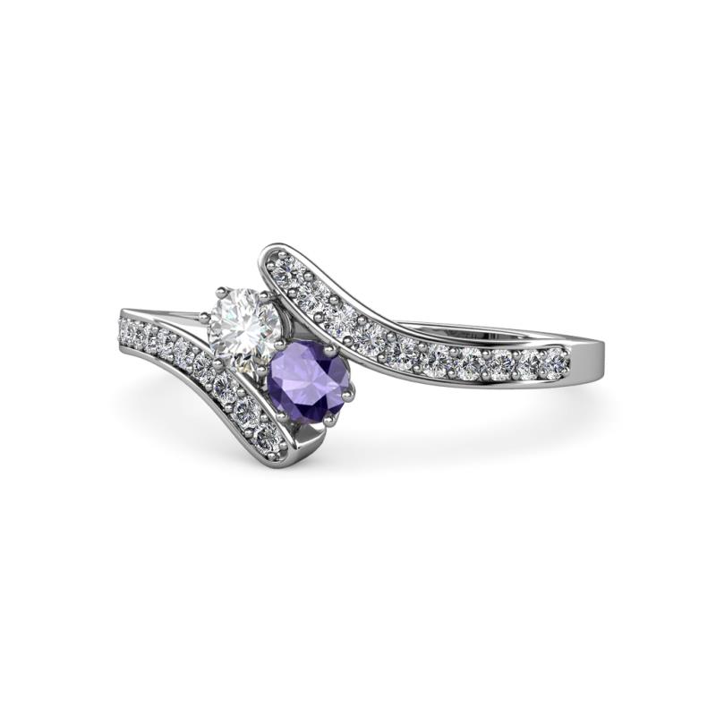 Eleni Round Lab Grown Diamond and Iolite with Side Diamonds Bypass Ring 