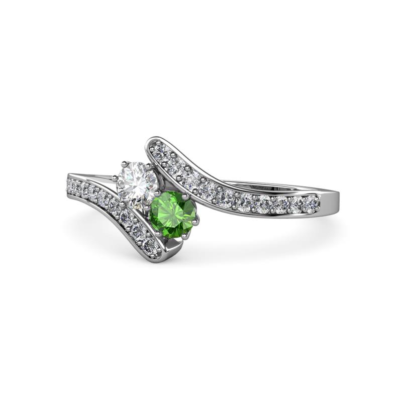 Eleni Round Lab Grown Diamond and Green Garnet with Side Diamonds Bypass Ring 