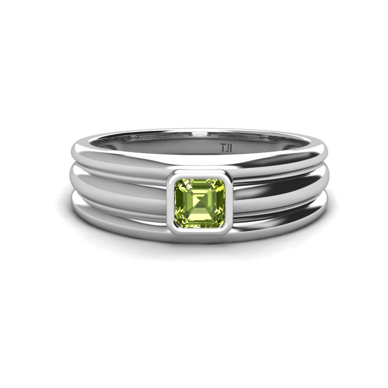 Zion 5.00 mm Asscher Cut Peridot Solitaire Men Wedding Band 