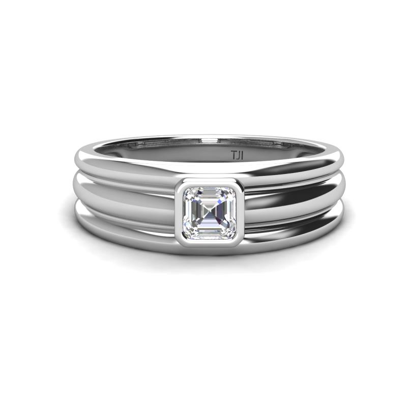 Zion 5.00 mm Asscher Cut Forever One Moissanite Solitaire Men Wedding Band 