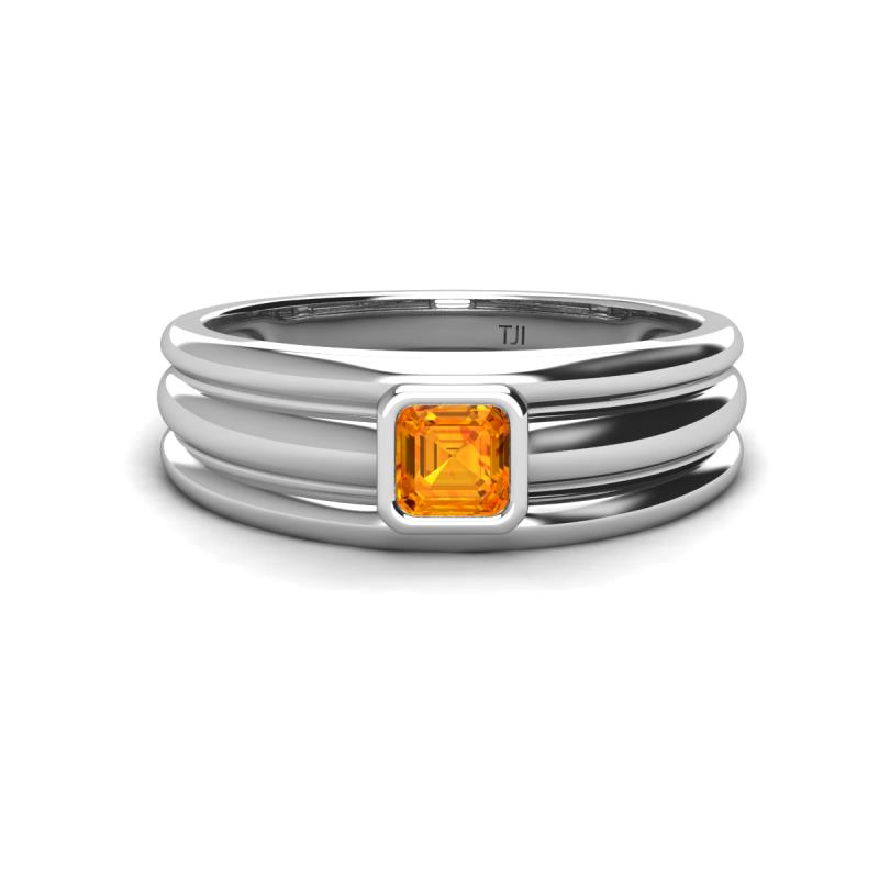 Zion 5.00 mm Asscher Cut Citrine Solitaire Men Wedding Band 