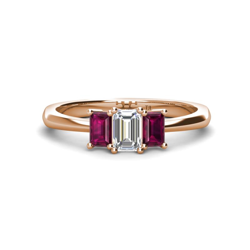 Daria Emerald Cut (6x4 mm) Diamond and Rhodolite Garnet 1.20 ctw