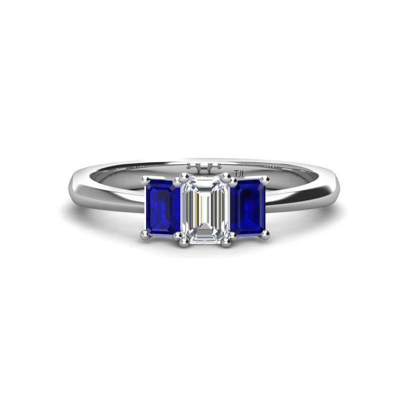 Emerald cut diamond ring deals with sapphire side stones