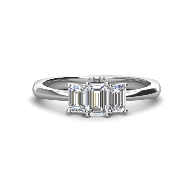 Daria 6x4 mm Emerald Cut Forever One Moissanite and Lab Grown Diamond Side Gallery Work Three Stone Engagement Ring 