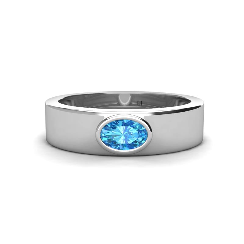 Jason 6x4 mm Oval Shape Blue Topaz Wedding Ring 