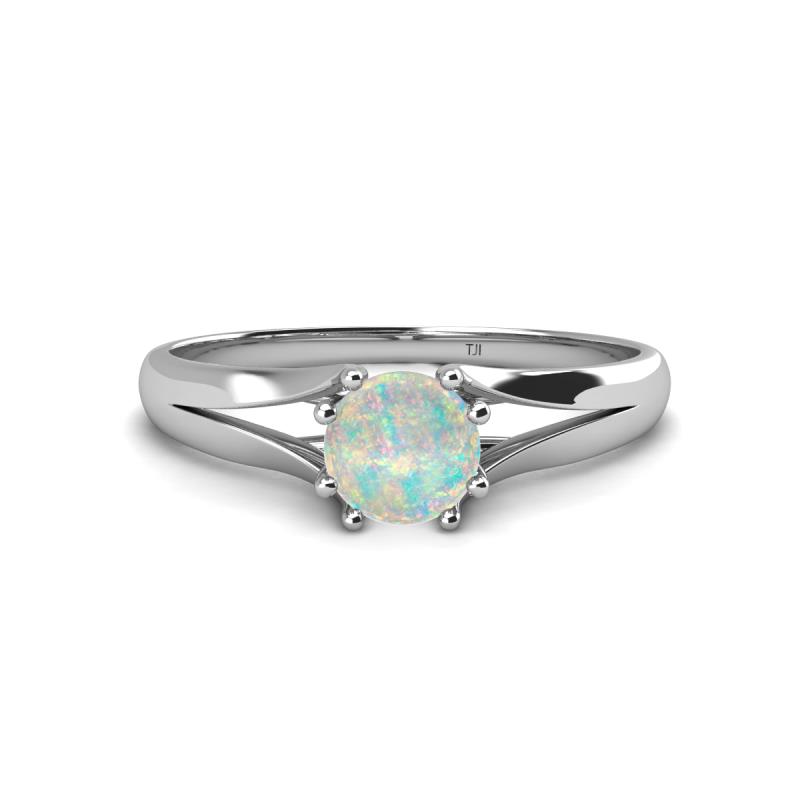 Flora 6.00 mm Round Opal Solitaire Engagement Ring 