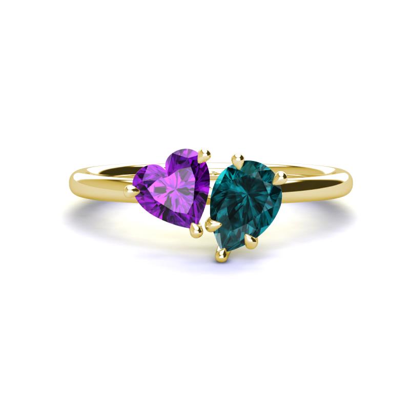 Sasha Heart Shape Amethyst & Pear Shape London Blue Topaz 2 Stone Duo Ring 