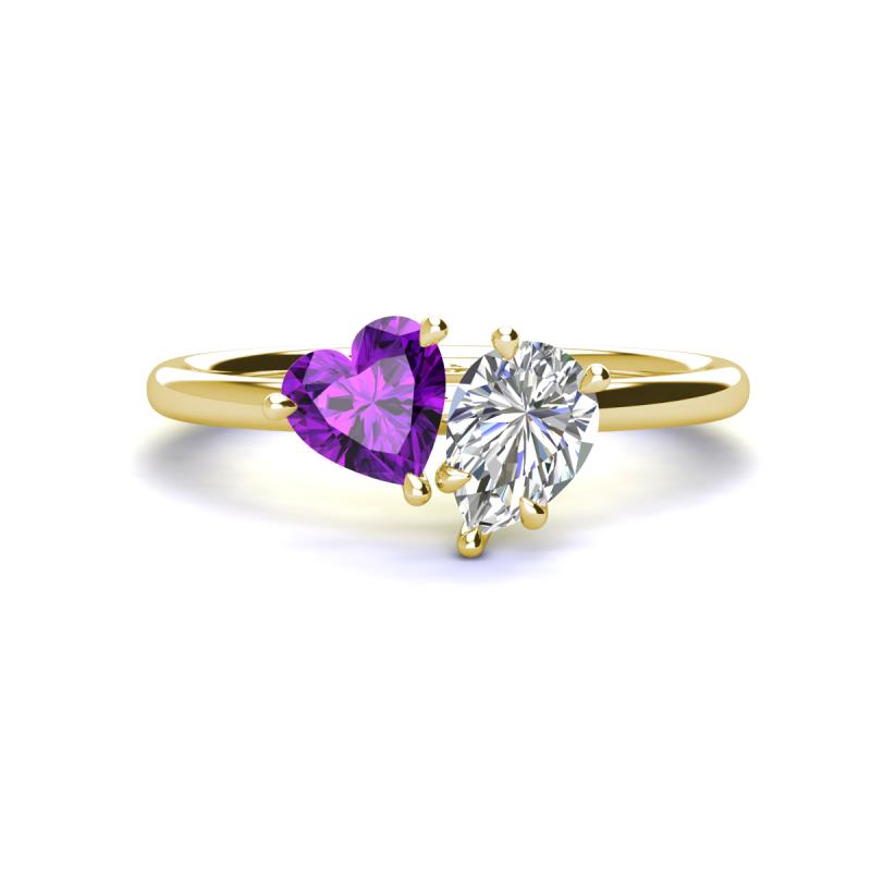 Sasha IGI Certified Pear Shape Lab Grown Diamond & Heart Shape Amethyst 2 Stone Duo Ring 