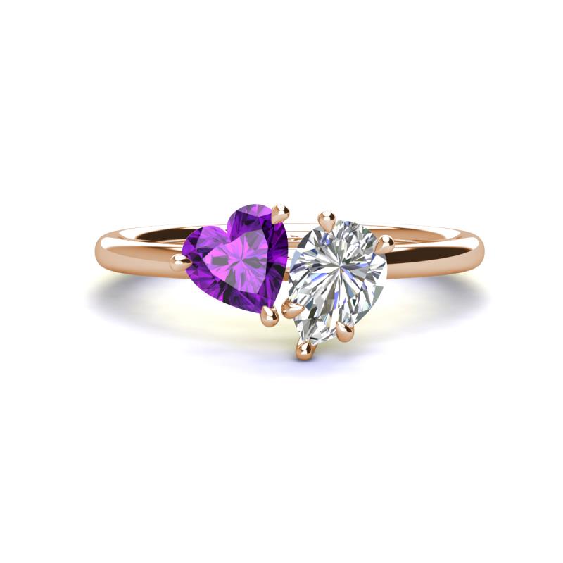 Sasha IGI Certified Pear Shape Lab Grown Diamond & Heart Shape Amethyst 2 Stone Duo Ring 