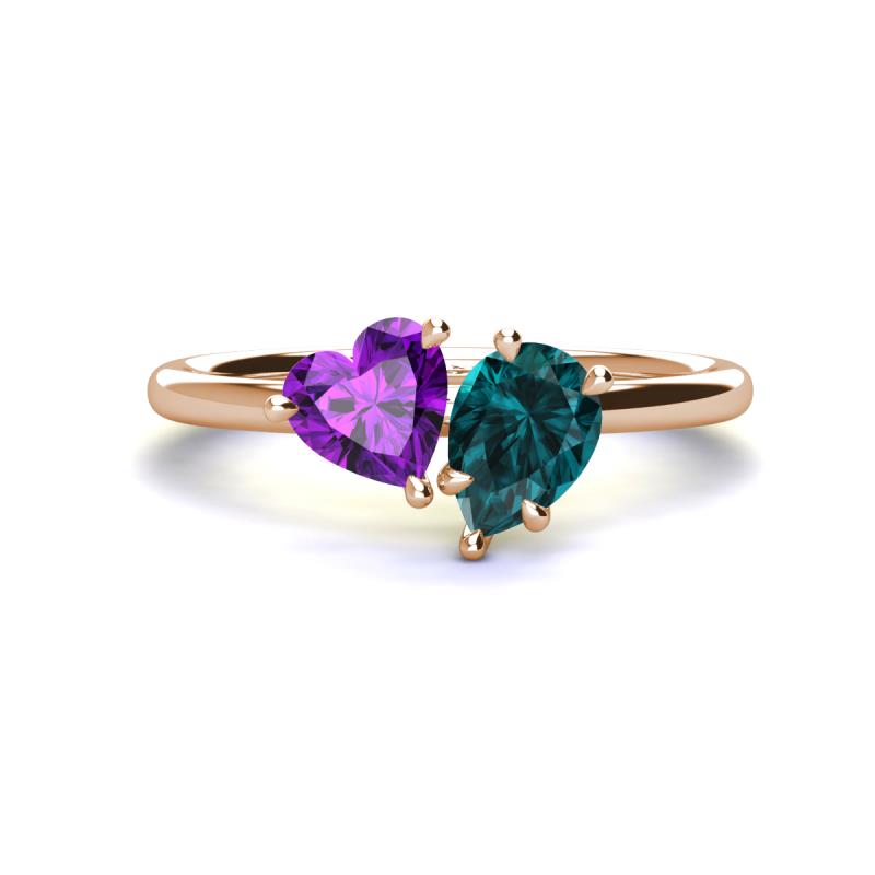 Sasha Heart Shape Amethyst & Pear Shape London Blue Topaz 2 Stone Duo Ring 