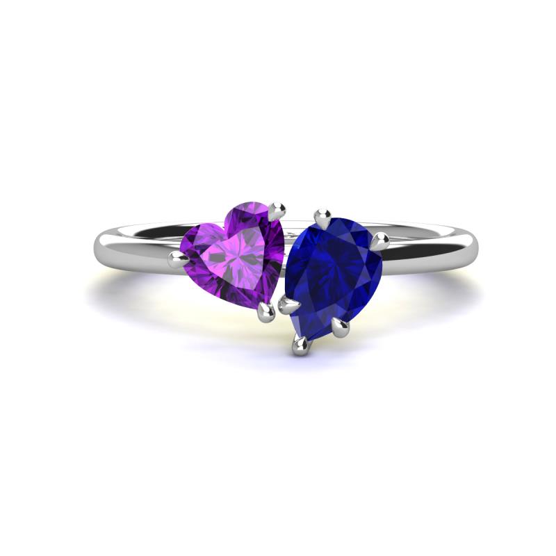 Sasha Heart Shape Amethyst & Pear Shape Lab Created Blue Sapphire 2 Stone Duo Ring 