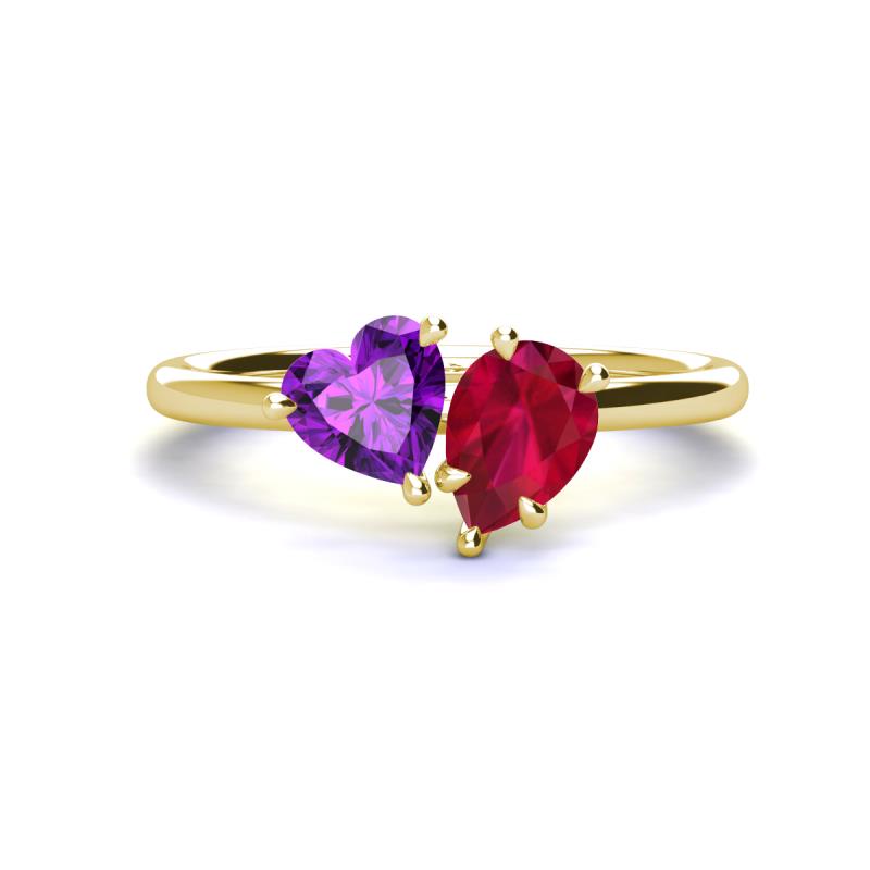 Sasha Heart Shape Amethyst & Pear Shape Lab Created Ruby 2 Stone Duo Ring 