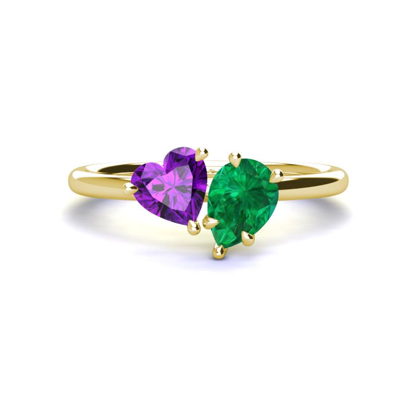 Sasha Heart Shape Amethyst & Pear Shape Lab Created Emerald 2 Stone Duo Ring 