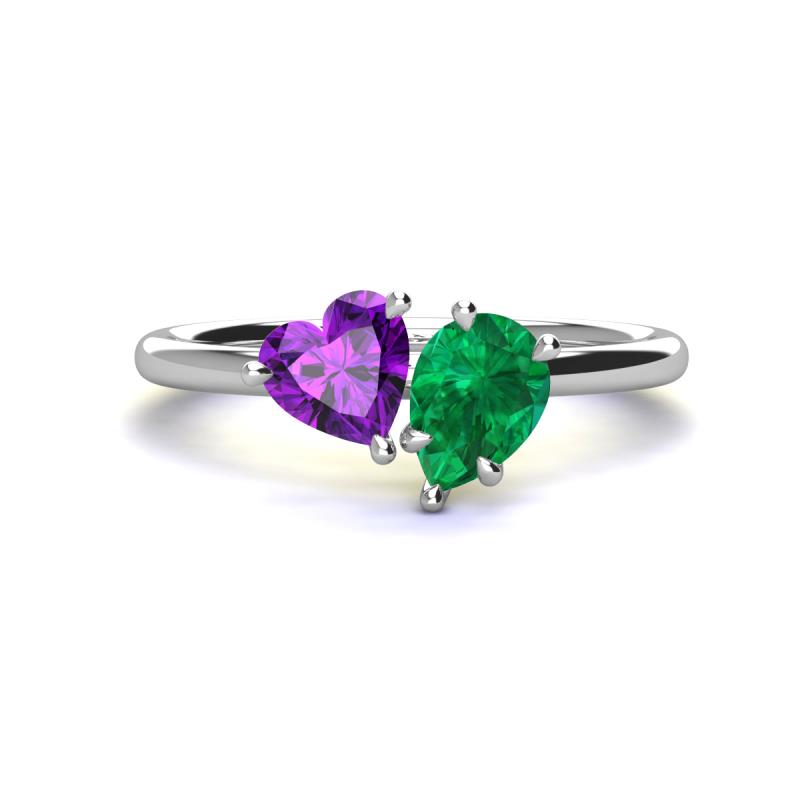 Sasha Heart Shape Amethyst & Pear Shape Lab Created Emerald 2 Stone Duo Ring 