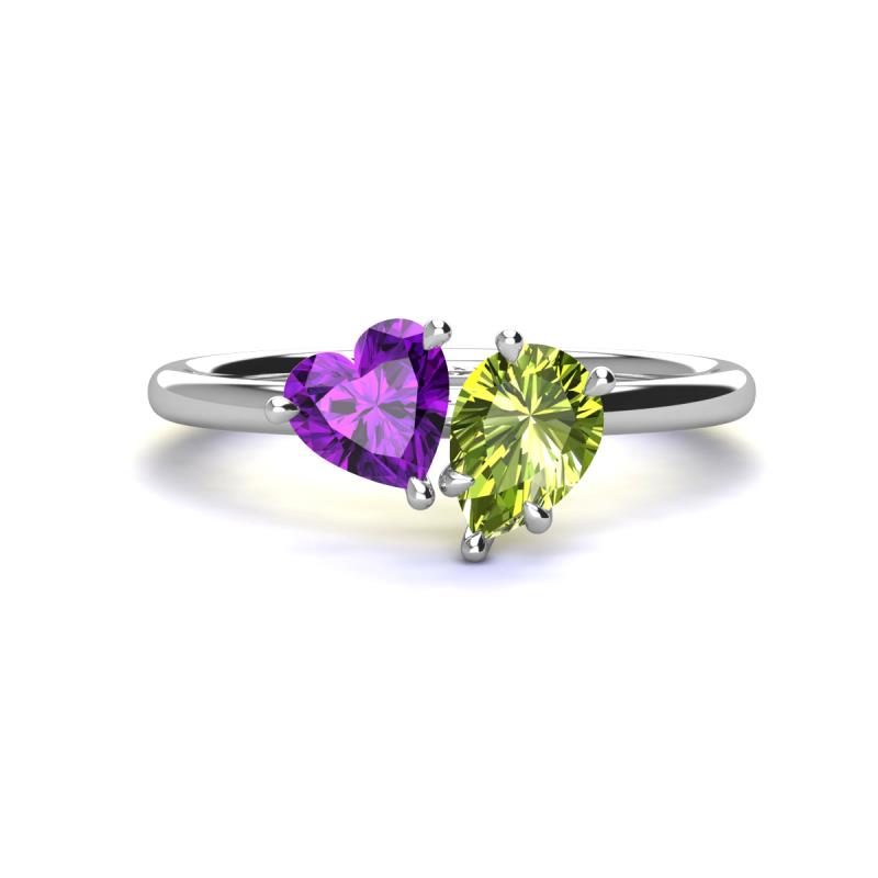 Sasha Heart Shape Amethyst & Pear Shape Peridot 2 Stone Duo Ring 