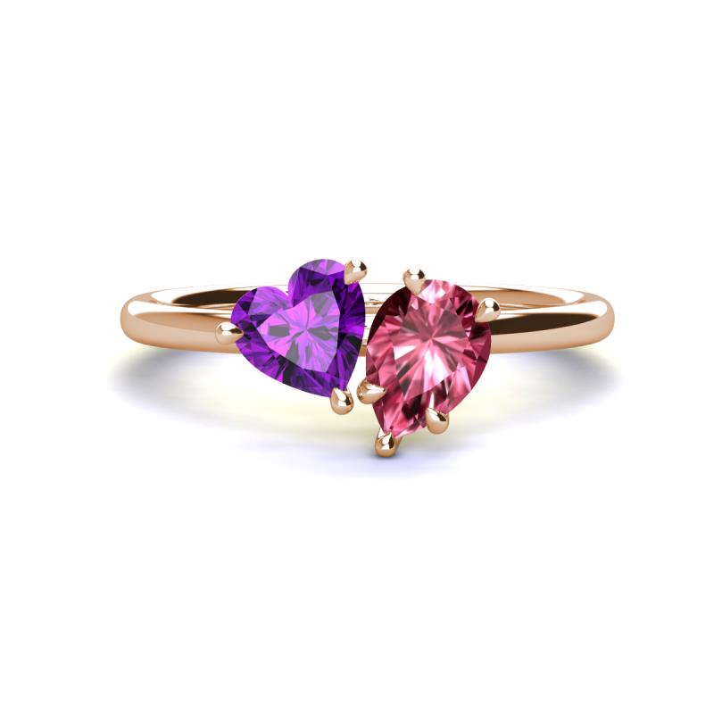 Sasha Heart Shape Amethyst & Pear Shape Pink Tourmaline 2 Stone Duo Ring 