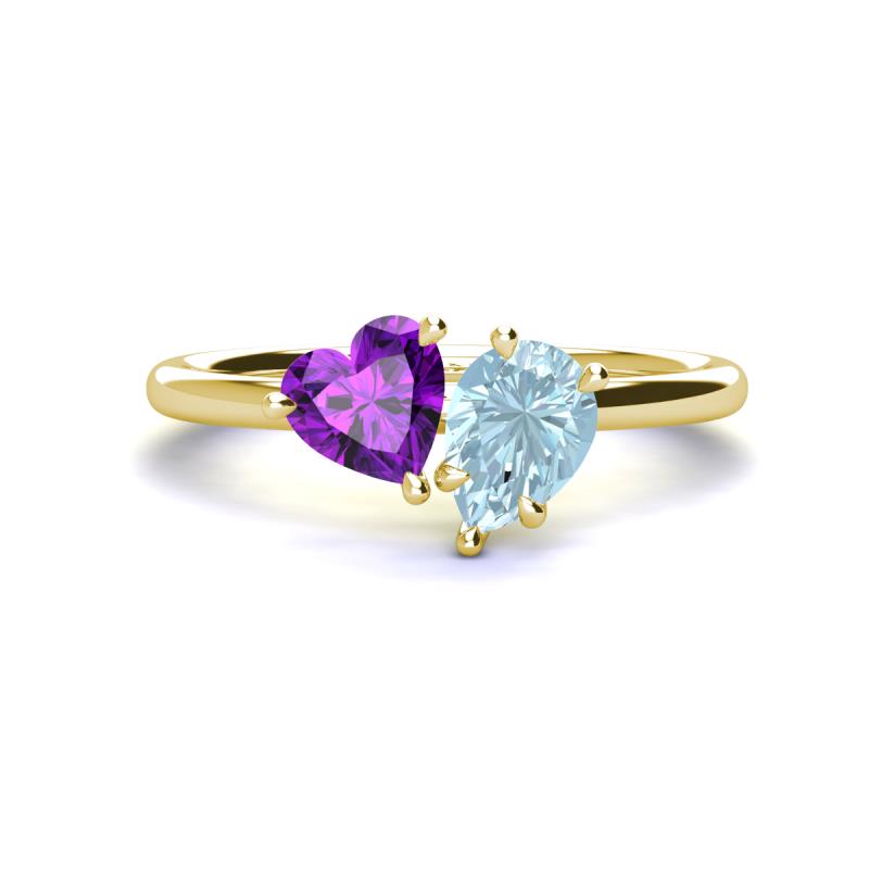 Sasha Heart Shape Amethyst & Pear Shape Aquamarine 2 Stone Duo Ring 