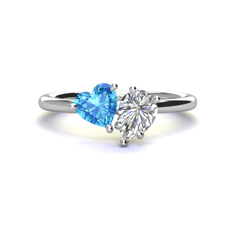Sasha GIA Certified Pear Shape Diamond & Heart Shape Blue Topaz 2 Stone Duo Ring 