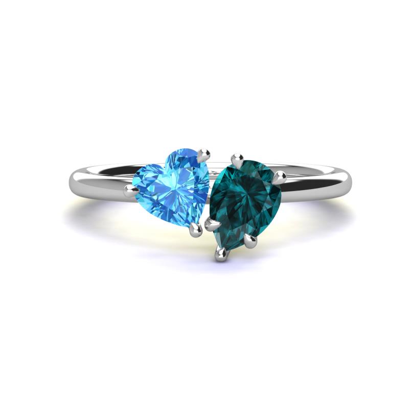 Sasha Heart Shape Blue Topaz & Pear Shape London Blue Topaz 2 Stone Duo Ring 