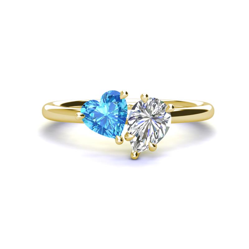 Sasha Heart Shape Blue Topaz & Pear Shape Forever One Moissanite 2 Stone Duo Ring 