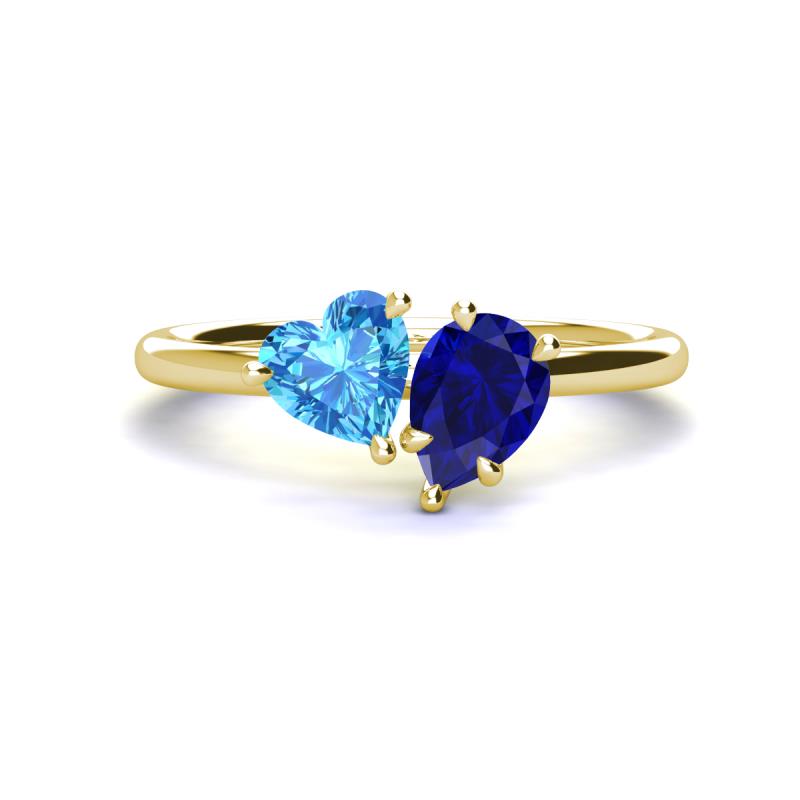 Sasha Heart Shape Blue Topaz & Pear Shape Lab Created Blue Sapphire 2 Stone Duo Ring 