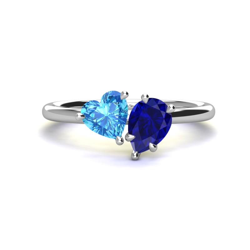 Sasha Heart Shape Blue Topaz & Pear Shape Lab Created Blue Sapphire 2 Stone Duo Ring 